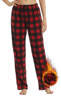 Immagine prodotto di Pantaloni da pigiama a quadri per donna, invernali, caldi, colore rosso, taglia 36