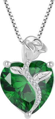 Produktbild von 925 Silber Herz Kette Damen Geburtsstein Anhänger Rose Blume Smaragd