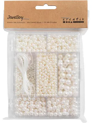 Produktbild von Creativ Company Kreativbox für Schmuck, Halsketten und Armband, ca. 1200 Stück, weißes Perlmutt, 1 Box