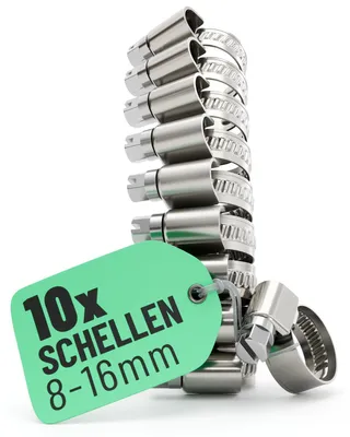 Obrázok produktu pre Sada 10 kusov oceľových objímok na hadice, rozsah 8-16 mm - Nastaviteľné objímky z nehrdzavejúcej oceli s šírkou pásu 9 mm
