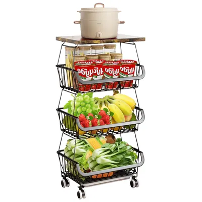Produktbild von Obstkörbe 4-stufig Gemüsekorb mit Rädern für Obst Gemüse Snacks