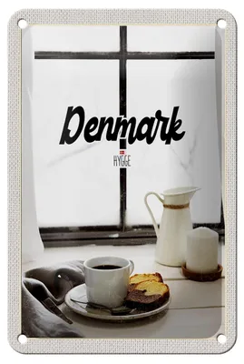 Produktbild von Blechschild Reise 12x18cm Dänemark Kaffee und Kuchen Fenster Schild