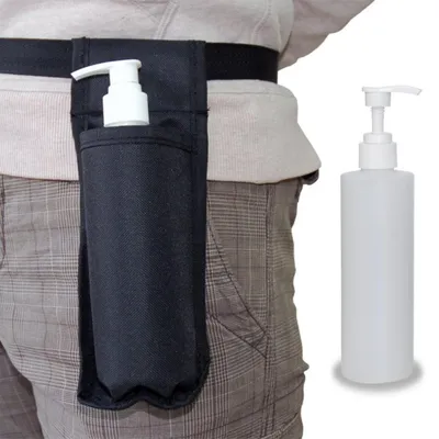 Produktbild von Habys Öl Flaschenhalter, Schwarzer Hüftgürtel inkl. nachfüllbarer Dispenser Pump, Öl-Holster, Spender Flasche, ca. 250ml