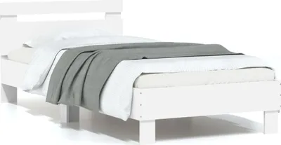 Produktbild von "2026 Promotion" Bettgestell moderne - mit Kopfteil - und LED-Leuchten Weiß - 75x190 cm - Polsterbett CC30075