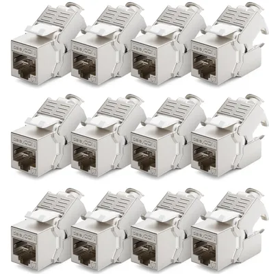 Produktbild von deleyCON 12x CAT 7 Keystone Jack Modul Optimal für CAT7 CAT6 CAT6a Verlegekabel Verbinder Patchkabel Netzwerkkabel STP Schirmung RJ45 Buchse 1000 MHz 10 Gbit/s Schneidklemme (LSA)