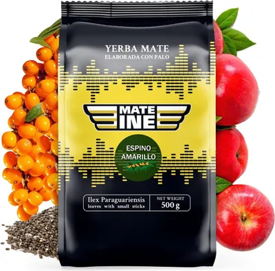 Zdjęcie produktu dla Herbata Yerba Mate MateIne Espino Amarillo 500 g - mocno owocowa paragwajska yerba mate - owoc rokitnika, jabłko, mięta i chia - naturalne składniki