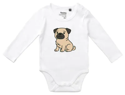 Produktbild von Huuraa Baby Body Mops Pug Comic 80 White Baumwolle Fairtrade Langarmbody Geschenkidee