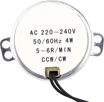 Obrázek produktu pro 1 kus Synchronní motor na střídavý proud 220-240 V s převodovkou, 4 W ve směru/proti směru hodinových ručiček (5-6 ot./min.).