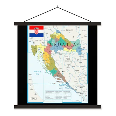 Produktbild von MuchoWow® Textilposter Detaillierte Karte von Kroatien mit den Nachbarländern 120x120 cm mit schwarzem Rahmen - Aufhängungsset