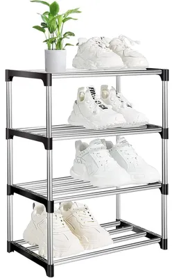 Image de Étagère à chaussures en métal, 4 niveaux, noire, 44x28x53 cm, empilable