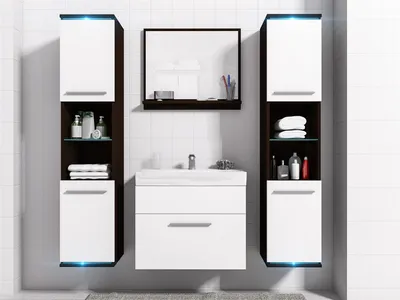 Produktbild von Badmöbel Set 5-Tlg Wenge / Weiss matt TOPLINE inkl.Waschtisch inkl.LED