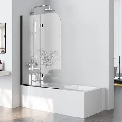 Productafbeelding van Douchewand voor bad, 100x140 cm, badombouw met douchewand, zwart, 2-delig, inklapbaar, 5 mm gehard veiligheidsglas, doucheafscheiding voor bad