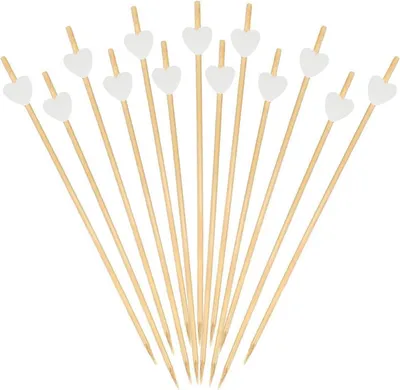 Produktbild von Catelves Cocktail Sticks 100 Stück Weiße Holzspieße 12cm - Herzen Fingerfood Obstspieße