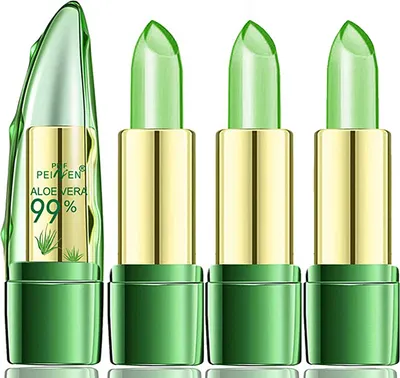 Produktbild von 3 Stück Aloe Vera Jelly Lippenstift, Magic Temperature Farbwechsel Lippenstift Lippenbalsam, Langanhaltende Feuchtigkeitscreme