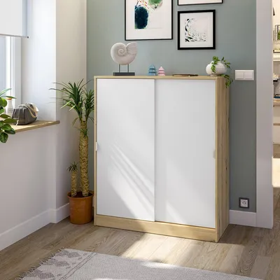 Image de Resana - Armoire 2 Portes, 100x119h cm Chêne Marron Nœuds, 4 Étagères