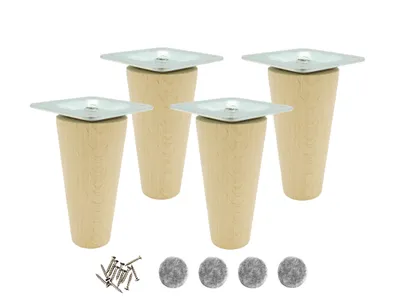 Produktbild von 4x Holz Möbelfüße 9 cm – Buche roh, gerade Möbelbeine mit Montageplatte