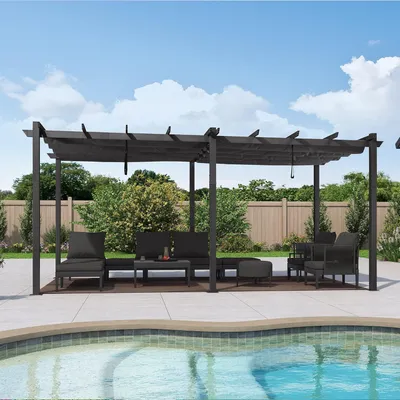 Produktbild von PURPLE LEAF Aluminium Pergola 3 x 5.5 m Wasserdicht Stabil Winterfest, Garten Pavillon mit Sonnenschutz uberdachung, UV-Schutz, Grau