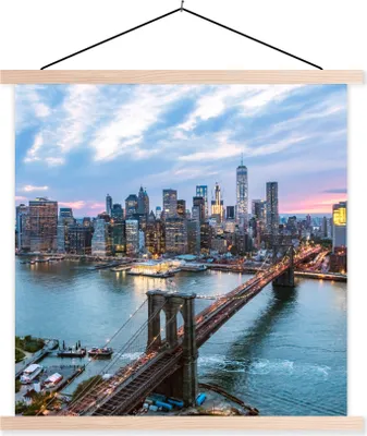 Produktbild von MuchoWow® Textilposter New York - Brooklyn Bridge - Boot 40x40 cm mit holzfarbenen Rahmen - Posterleiste