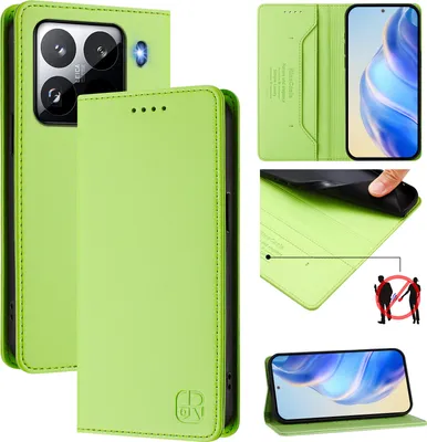 Obrázek produktu pro Kožené pouzdro pro Xiaomi 15 Pro, flipové pouzdro s přihrádkami na karty, peněženkou a stojánkem Zelený