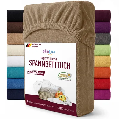 Produktbild von EllaTex FROTTEE TOPPER Spannbettlaken 90x200 – 100x200 Baumwolle – weich & warm, Spannbetttuch für Topper bis 12 cm, in Farbe: Beige