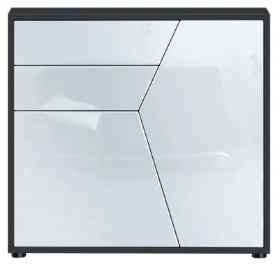 Produktbild von Sideboard Benny, Kommode mit 2 Türen und 2 Schubladen, Schwarz matt/Weiß Hochglanz (79 x 74 x 36 cm)