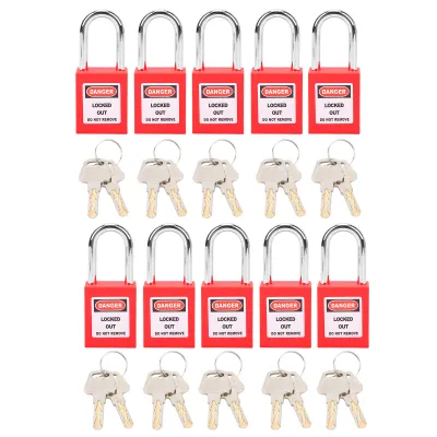 Image de Tbest Lockout Lockout Locking Nylon Industrial Engineering f��r Strom, Nachhaltige Sicherheitskades mit Etikett, 10 S?tze f��r die Sicherheit von Mitarbeitern an Gef?hrlichen Arbeitspl?tzen (Rot)