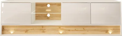 Obrázek produktu pro TV skříňka VISIONARY 180 cm bílá matná / bílý lesk / dub WOTAN s LED osvětlením Spodní skříňka TV skříňka Televizní stolek Příborník