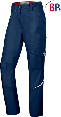 A pair of navy blue work pants for women.