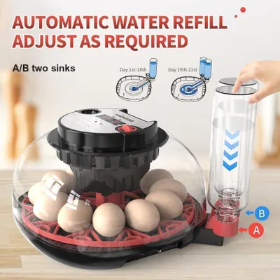 Obrázok produktu pre Zimilo Automatický inkubátor s reguláciou teploty, otočným mechanizmom na vajcia, indikátorom vlhkosti, LED lampou na preskúmanie vajec, externým prívodom vody, kompaktný inkubátor