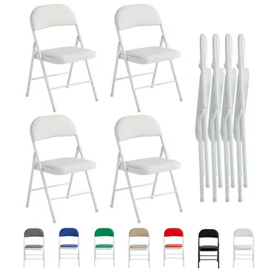 Produktbild von mcc direct Klappstuhl, Kunstleder Klappstuhl mit Metallrahmen und gepolstertem Sitz, für Zuhause, Büro und Empfang, 4er Set, Farbe: Weiß