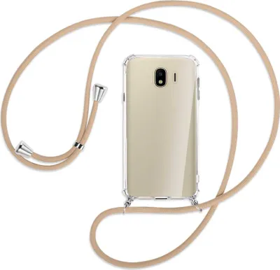 Produktbild von Handykette Backcover-Schutzhülle mit Band (Metall silberfarben) für Samsung Galaxy J4 2018 - beige