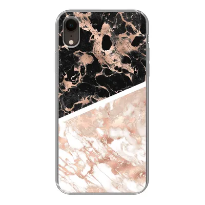 Produktbild von MuchoWow® Handyhülle Schutzhülle Hülle für iPhone XR Marmor - Rosa - Weiß - Schwarz Silikon Softcase Handy Hülle - Schutzdeckel