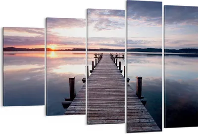 Produktbild von Bild auf Leinwand - Leinwandbild - Fußgängerbrücke See Sonnenuntergang Abend - 150x100cm - Wand Bild - Wanddeko - Leinwanddruck - Bilder - Kunstdruck - Leinwand bilder - Wandkunst - EG150x100-2635