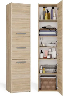 Immagine prodotto di Moderno mobile da bagno S43 con 3 ante – Spazio contenitivo e montaggio fai da te | Rovere Sonoma | 170x40x30 cm