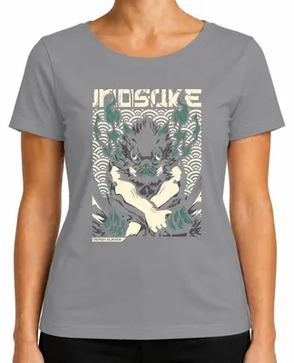 Productafbeelding van Inosuke Demon Slayer Wildsvarken masker, anime cadeau, Japan, Y2K streetwear, dames T-shirt, grijs, maat M
