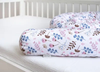Produktbild von 400 cm Nestchenschlange ROSA BLUMENWIESE  Baumwolle Multifunktion PREMIUM Bettschlange Zierkissen Bettrolle Dekokissen Zugluftstopper  GESCHENK