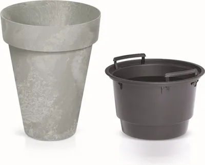 Produktbild von Cube Slim Beton Effect Blumentopf 2 in 1 inkl. Pflanztopf für Innen- und Außenbereich Pflanzkübel UV-beständig Rund Kunststoff Ø 355mm Beton