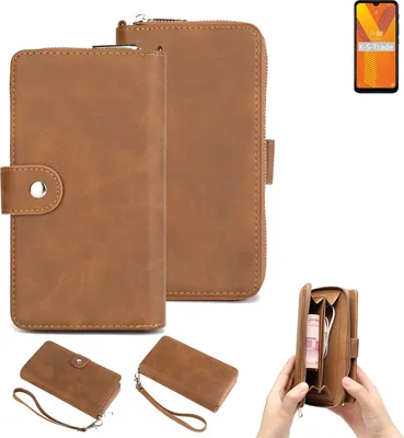 Produktbild von K-S-Trade Handyhülle Schutzhülle kompatibel mit Wiko Y62 & Portemonnee Tasche Handytasche Case Etui Geldbörse Wallet braun (1x)