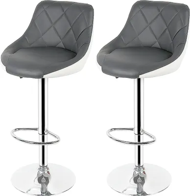 Produktbild von Barhocker 2er-Set, Barhocker aus Kunstleder mit Rückenlehne Moderne Drehbare Thekenhocker Verstellbare Hochstühle für Kücheninseln,Grau+weiß