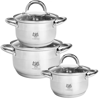 Zdjęcie produktu dla 3-częściowy zestaw rondli ze stali nierdzewnej z pokrywką - 1,3 l, 1,6 l, 2 l - odpowiedni do indukcji