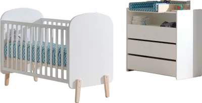 Produktbild von Babyzimmer Set Karilynn 5 Babyzimmer komplett Massivholz+MDF Weiß