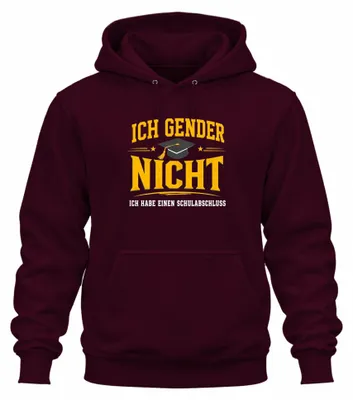 Productafbeelding van Ik ben geen gender. Statement hoodie, ironische opdruk, bordeauxrood, maat XL