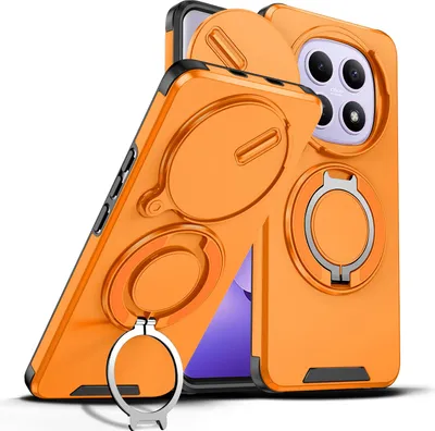 Immagine prodotto di Custodia a doppio strato per Xiaomi Redmi Note 15 5G/4G, con copertura scorrevole per la fotocamera e supporto magnetico ad anello Arancione