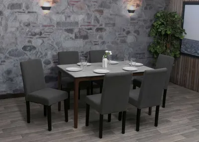 Obrázek produktu pro sada 6 jídelních židlí Littau, kuchyňská židle s vysokým opěradlem, tkanina/textilní kord dřevo  tmavě šedá, tmavé nohy
