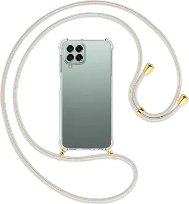 Produktbild von Handykette Backcover-Schutzhülle mit Band (Metall goldfarben) für Samsung Galaxy M33 - broken white