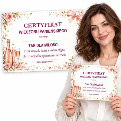 Zdjęcie produktu dla Certyfikat Wieczoru Panieńskiego Tak dla Miłości Dyplom A4