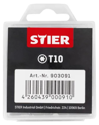 Produktbild von STIER TORX-Bit-Großpackung T10, Länge 25 mm, Profi Werkzeug, leistungsstark & langlebig, in Plastikbox, Bits, torx Bit