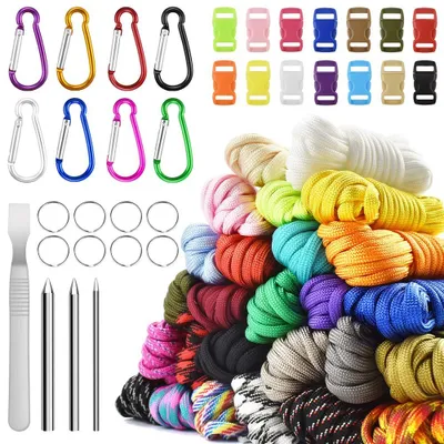 Image de Kit de paracorde – Corde en nylon 550, paracorde multifonctionnelle avec accessoires, idéale pour la fabrication de bracelets DIY (kit de 26 couleurs)