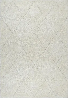 Produktbild von Shaggy Teppich Hochflor Wohnzimmerteppich Rauten Design Weich Creme Schwarz