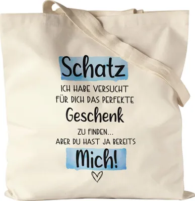Produktbild von Jutebeutel mit Spruch Schatz ich habe versucht das perfekte Geschenk für Dich zu finden Paar Pärchen Valentinstag